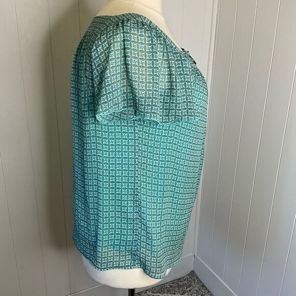 Roz & Ali Womens Plus Size 1X Top Green Black Geometric Print Square Neck Lined - Picture 4 of 14